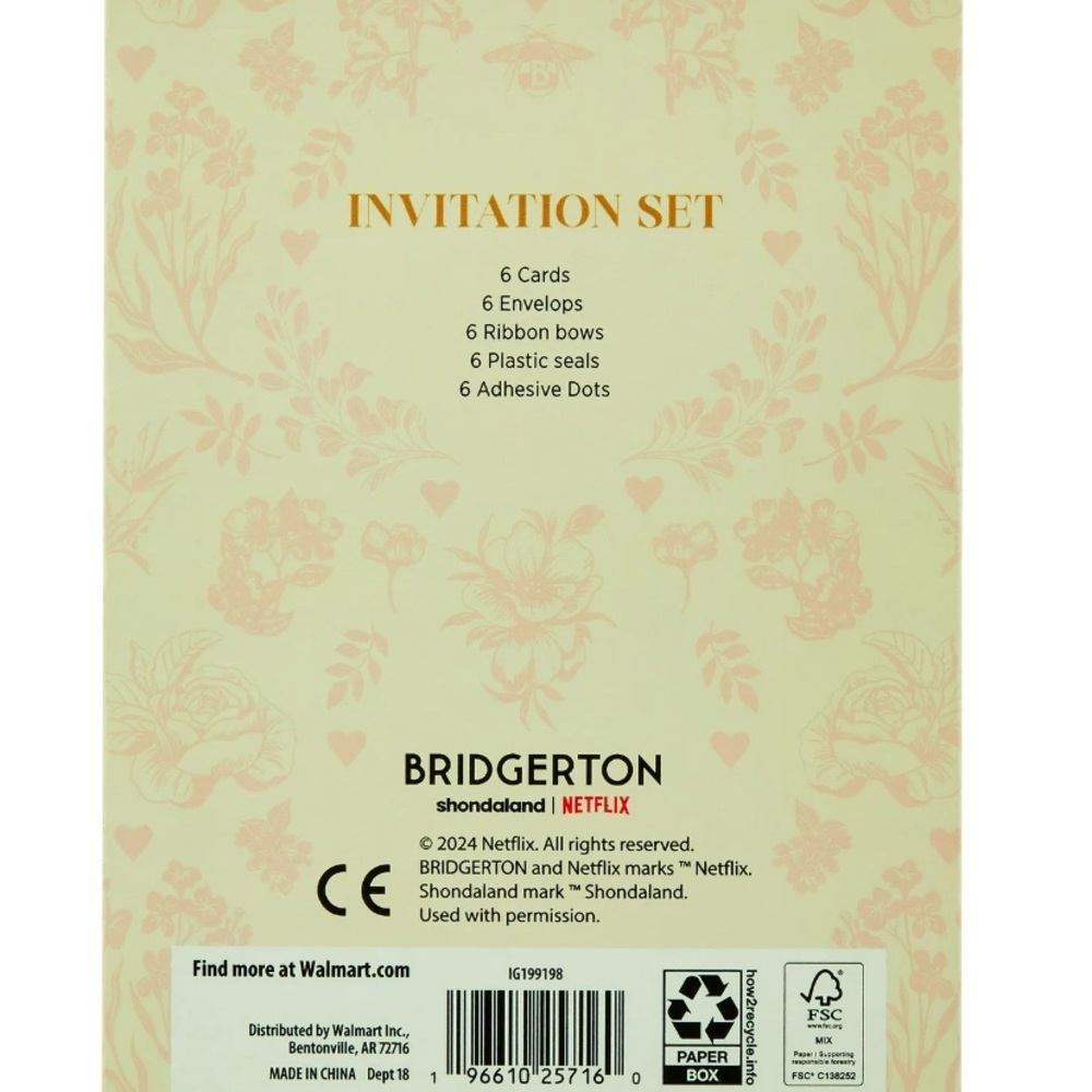 Bridgerton Invitation Sets, 4 boxes of 6 invitations/envelopes/wax seals/ribbons - Picture 8 of 12